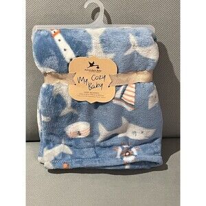 Adirondack My Cozy Baby Blanket Blue Shark Ocean Boat Fleece Infant Boy Soft New